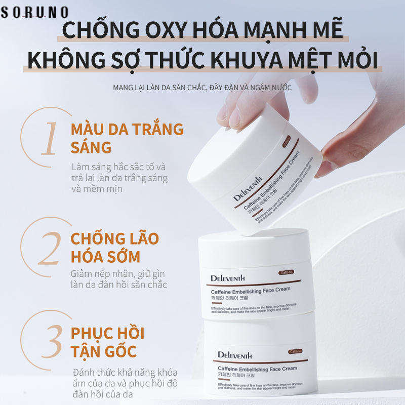 Giảm 34% Kem dưỡng ẩm da mặt DELEVENTH Caffeine 30g phục hồi da hư tổn ngăn ngừa lão hóa chống oxy hóa miễn phí vận chuyển hàng mới khuyến mãi bảo hành chính hãng sản phẩm dưỡng ẩm chuyên sâu cho da mặt an toàn hiệu quả