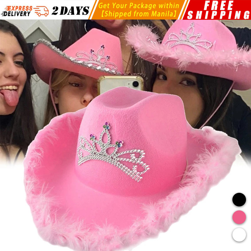 ZJJ Pink Cowgirl Hat with Feather Edge for Women