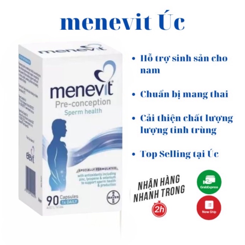 Viên uống MENEVIT- Viamin cho nam giới 30/90 viên của Úc,  tăng chất lượng, số lượng tinh trùng