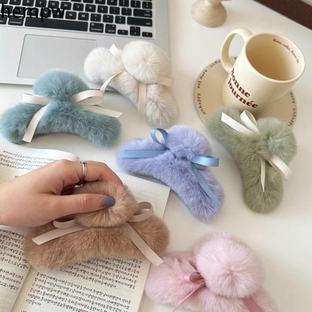 HEMPW Dễ thương Kẹp tóc bằng vải nhung lông Kẹp gắp Lông thỏ Kẹp tóc hình nơ Cá nhân hóa Phụ kiện tóc Cô Gái