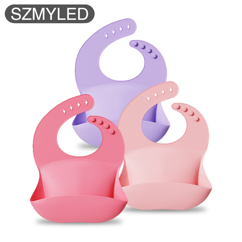 3 Pack Baby Bibs, Waterproof Silicone Bibs For Babies Toddlers, Thin Light Weight Adjustable Soft Feeding Bibs With Large Pocket Food Catcher Pocket