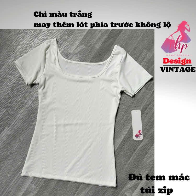 Áo thun nữ cổ vuông body phom dài trơn basic áo phông kiểu tay ngắn màu đen trắng kiểu hand quốc  G9