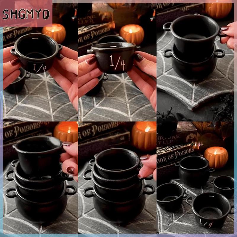 【SHGMYD】Halloween ชุดหม้อแม่มดขนาดเล็กสีดำลึกลับสำหรับฮาโลวีนพร้อมด้ามจับถังลูกอมถ้วยใส่เครื่องปรุงตกแต่งฮาโลวีน ราคา  191 บาท*ส่งฟรี