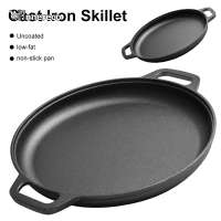 Cast Iron Grill Pan 28/30/33/35CM Frying Pan Flat Pancake Griddle with Dual Handles Non-stick Pancake Pizza Pan Stone Cooker Round BBQ Grill Pan for Crepes Perfect for Steak & Fish  Easy to Clean  Even Heating  Durable & Versatile Cookware