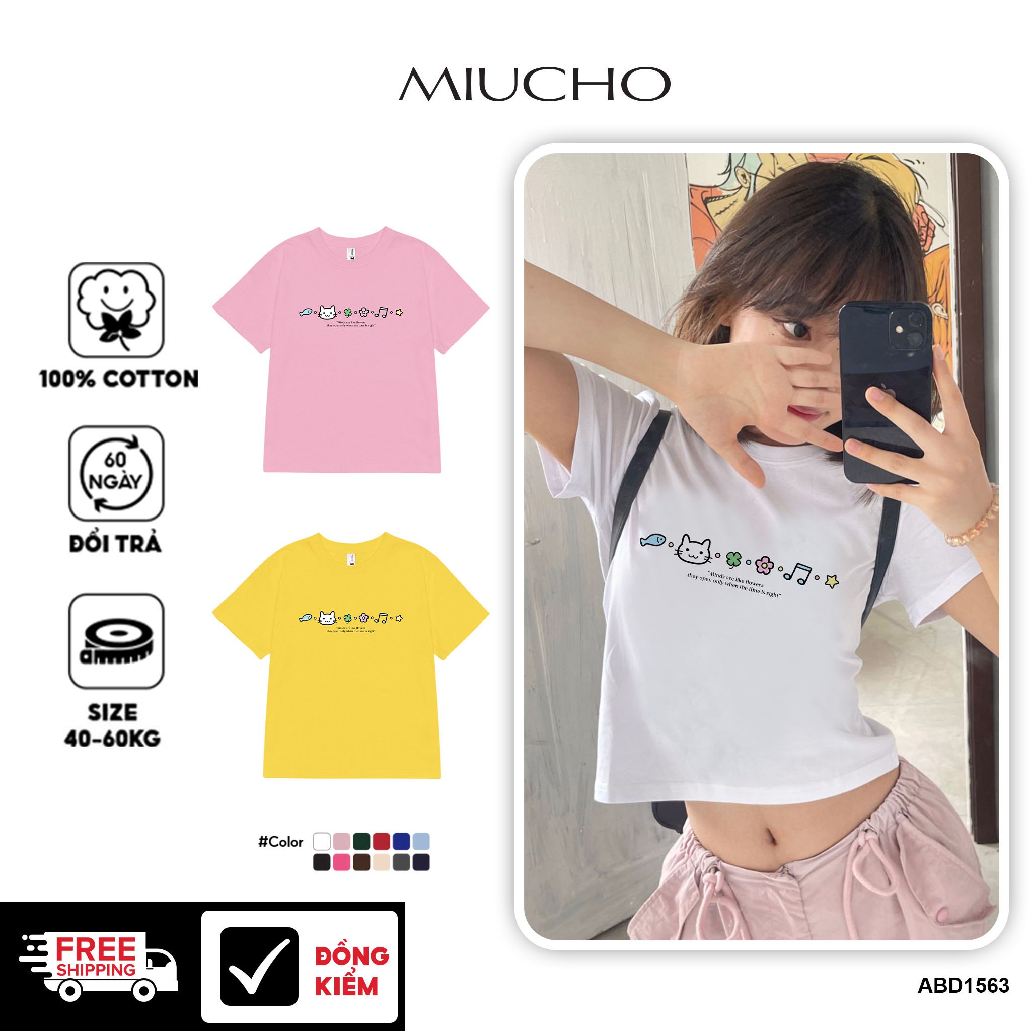  Áo baby tee ôm local brand ABD1563 Miucho vải cotton co giãn thoáng mát cổ tròn in mix 
