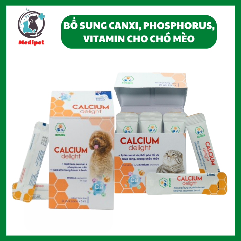 Canxi cho chó mèo dạng nước - Calcium Delight for dog cat bổ sung canxi và khoáng cho thú cưng - Bibopetcare