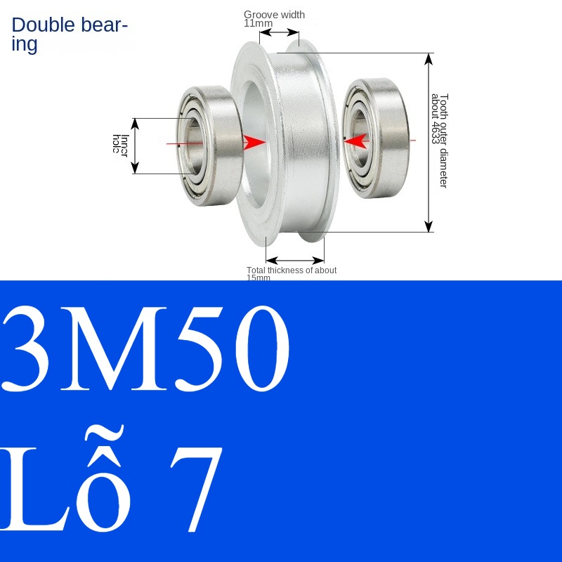 Bánh Răng Đồng Bộ bóng 11 7 | 3M 50 Răng Guangfa - Răng Căng, Rãnh 11/16/21mm, Có Ổ Bi, Lỗ 5-17mm, Nhôm, Hướng Dẫn Công Nghiệp