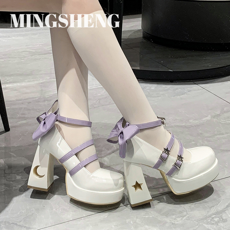  Mingsheng giày cao gót tăng chiều cao 10cm Mary Jane Giày nữ diễn viên tháng thích hợp ngọt ngào mát mẻ babes Punk cao gót Lolita Giày giày sandal nữ 