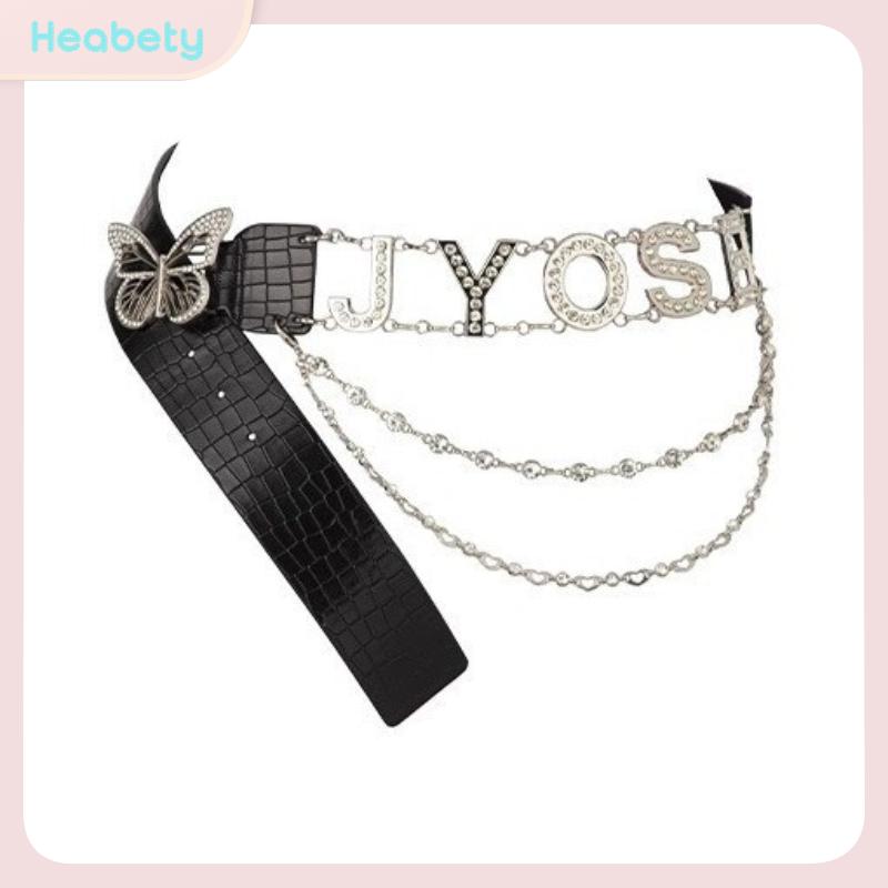 Heabety เข็มขัดแฟชั่นลายตัวอักษร Y2k แบบส่วนตัวเข็มขัดตกแต่งผีเสื้อประดับพลอยเทียมสายโซ่หนัง PU จับคู่ได้ทุกชุด ราคา 160 บาท*ส่งฟรี