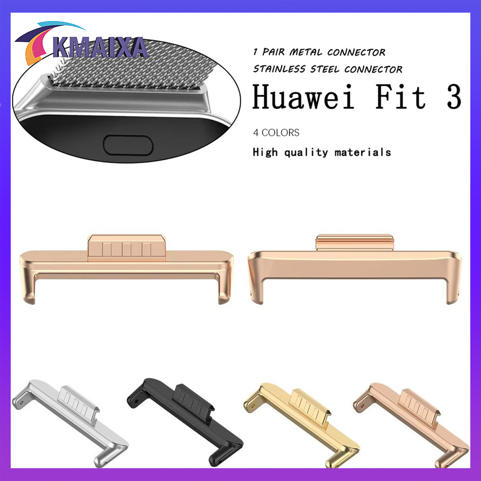 1 คู่อะแดปเตอร์โลหะสำหรับนาฬิกา Huawei Fit 3 สายสแตนเลสการเชื่อมต่อสำหรับ smartwatch Huawei Fit 3 อุปกรณ์เสริม ราคา 47 บาท*ส่งฟรี