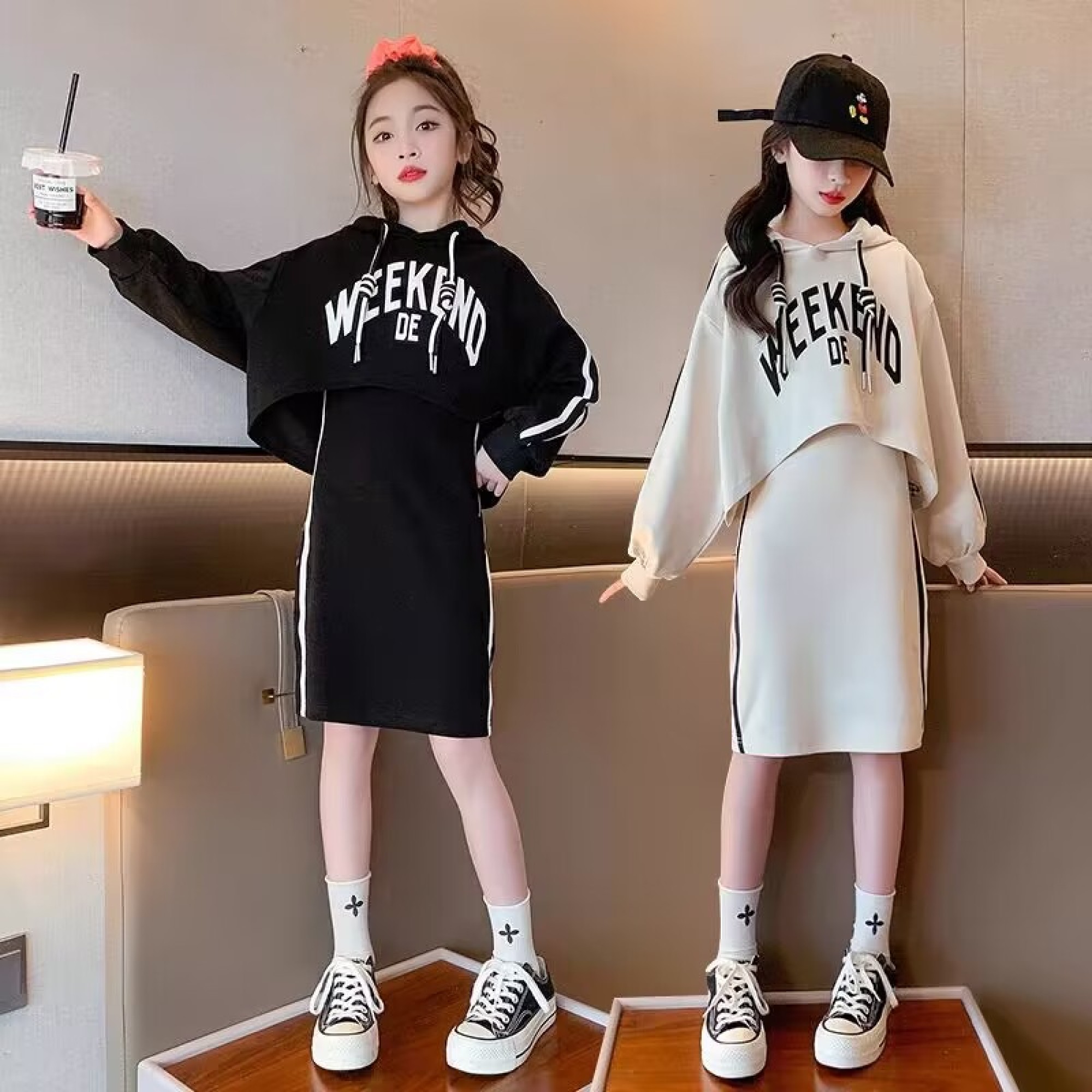 Bộ đầm sát nách và áo hoodie thời trang xuân thu phong cách Hàn Quốc cho bé gái 🔥goya189🔥