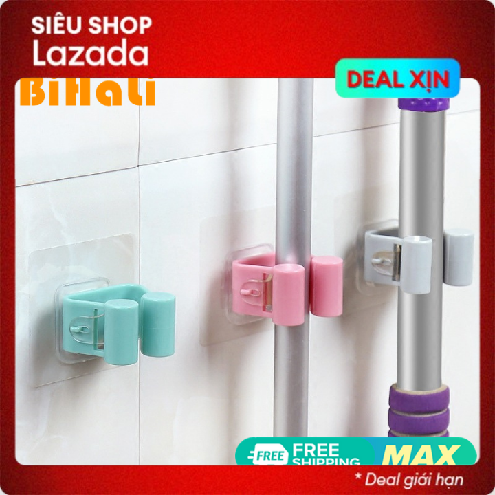 Set 2 Móc treo chổi dán tường BiHaLi dùng treo chổi lau nhà, chổi chà bồn cầu, treo đồ đa năng, tiện dụng