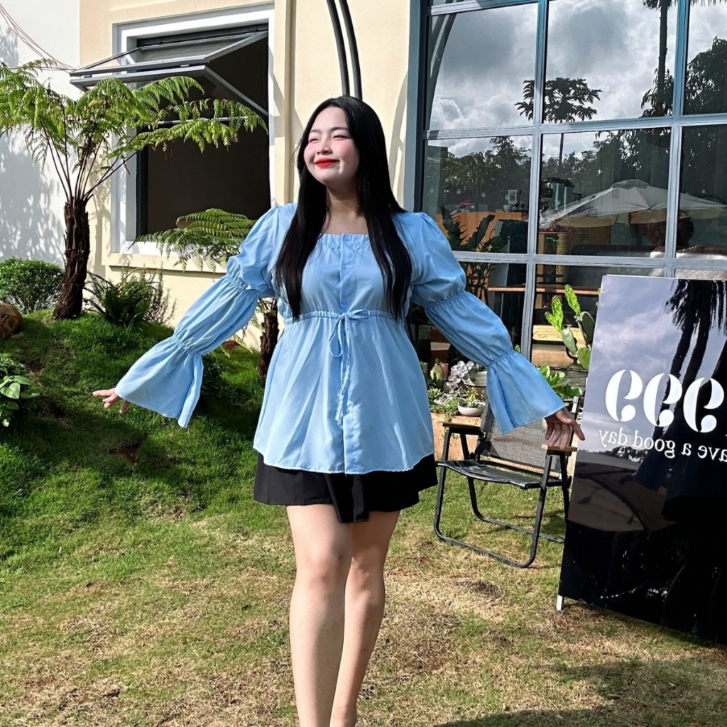Áo Sơ Mi Tiểu Thư Bigsize Dáng Babydoll Cổ Vuông Tay Nhún Loe Chất Vải Lụa Mềm Mại SM41