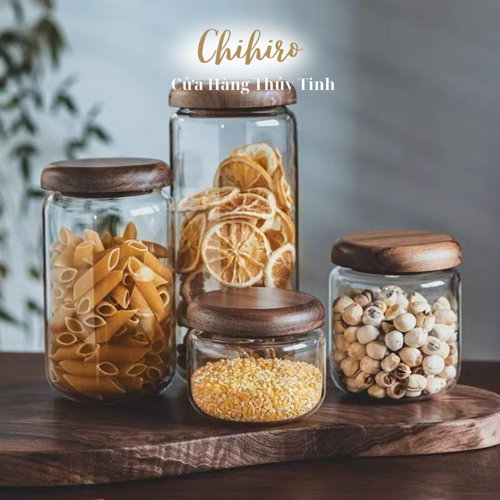 Hũ Thủy Tinh Nắp Gỗ Bo Tròn Borosilicate Cao Cấp, Lọ Thủy Tinh Đựng Thực Phẩm, Chịu Nhiệt Cao - Chihirostore.decor