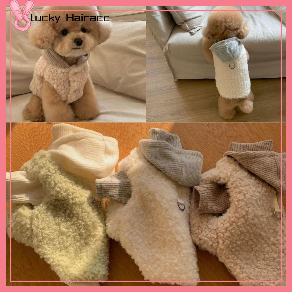 LUCKY HAIRACC Thiết kế thời trang Quần áo cho chó có mũ Cà phê trắng xanh Ấm áp Áo khoác mùa đông cho chó Trang phục cún con Áo vest vải nhung lông Dành cho chó nhỏ vừa