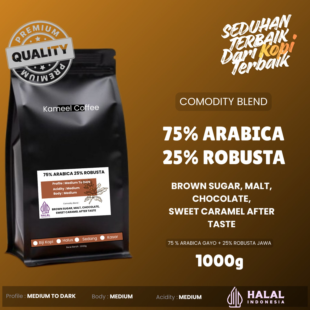Coffee 75% Arabica 25% Robusta House Bland Crema Espresso Blend 200g