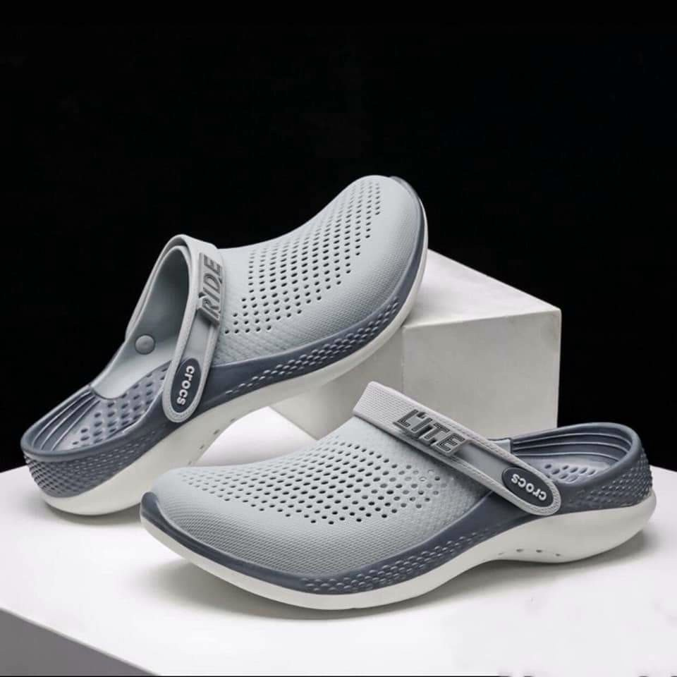  Dép Cross Literide 360 clog màu ghi lót ghi giày sục sandal Crocs quai ngang bít đầu nam nữ đi năng mưa Hàng loại 1-KNB 