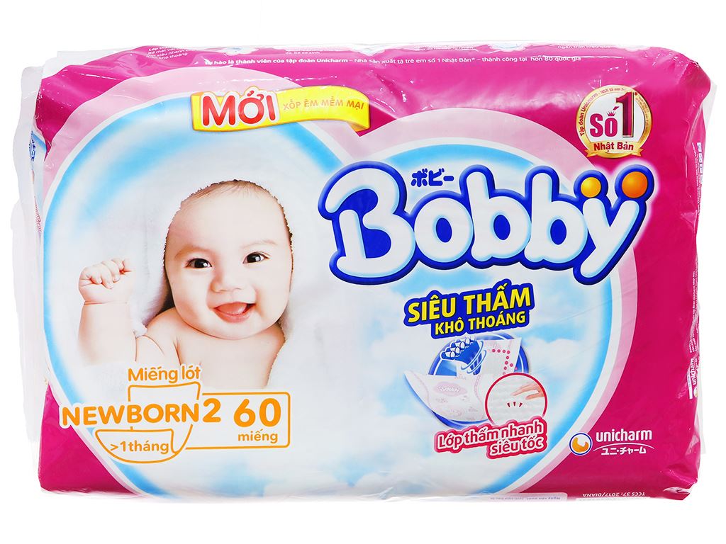 Miếng lót sơ sinh Bobby size NB2 60 miếng cho bé trên 1 tháng