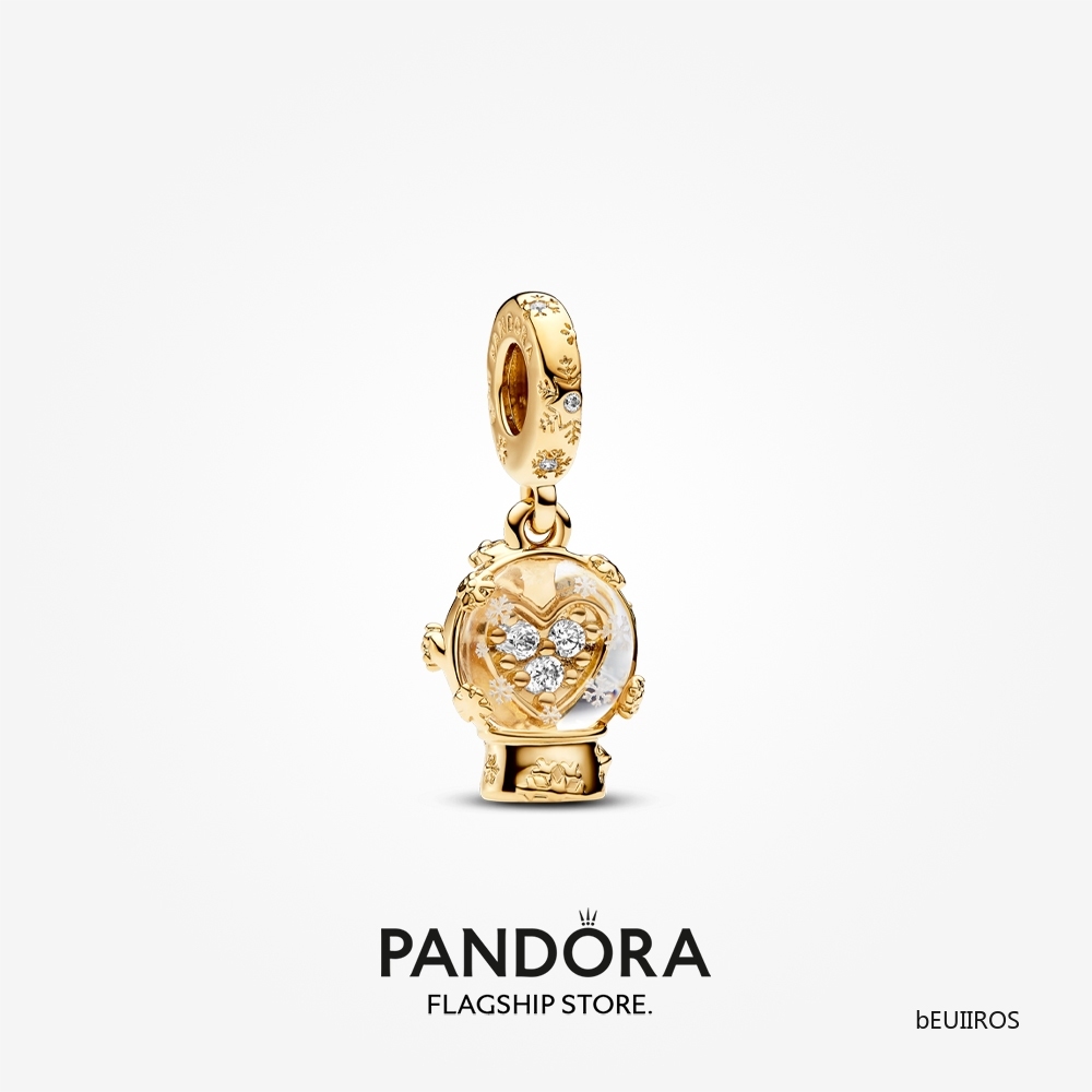 2023 New Pandora 14K Gold Plated Heart Snowflake Snow Globe Dangle Charm