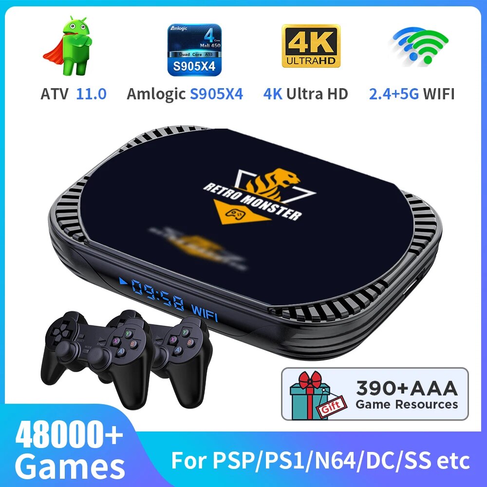 Retro Video Game Console For PS1/PSP/N64/DC/SS/MAME/CD Amlogic S905X4 4K HD TV/Game Box 70+Emulators 48000+Games With Controller ราคา  4,557 บาท*ส่งฟรี
