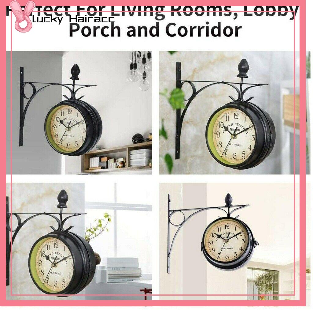LUCKY HAIRACC Bền Trang Trí sân vườn Retro Hai  Đồng Hồ Treo Tường Khung  loại Đồng Hồ Bên ngoài