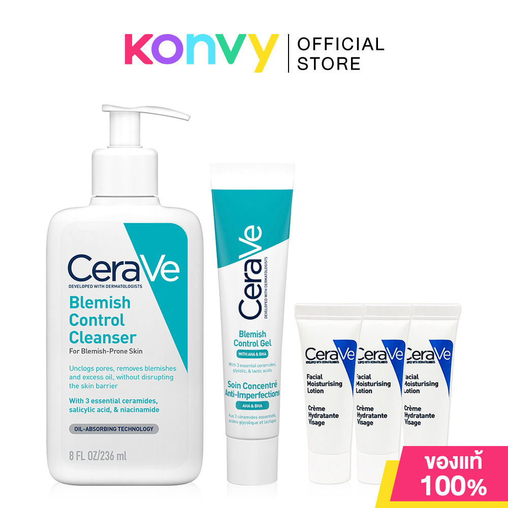 Cerave Blemish Control Gel 40ml + Blemish Control Cleanser 236ml [Free! Facial Moisturizing Lotion PM [3ml x 3pcs] ราคา 1,082 บาท*ส่งฟรี
