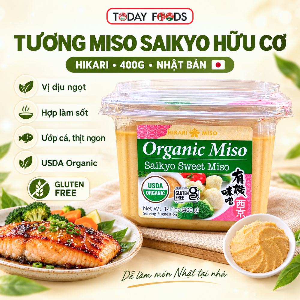 Tương Miso Saikyo Hữu Cơ Hikari 400g Nhật Bản – Vị Dịu Ngọt, Ướp Cá Thịt, Làm Sốt, Gluten Free