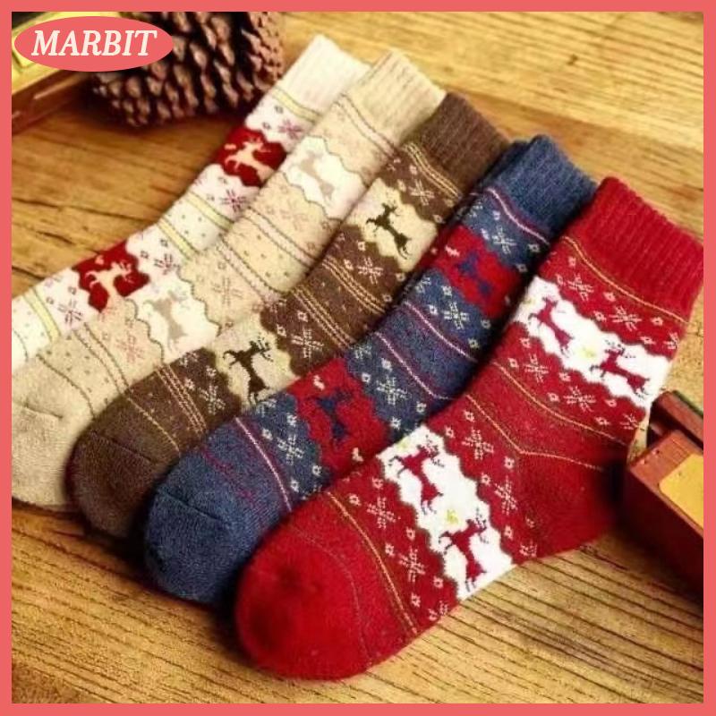 【MARBIT Apparel】 5 Cặp Phụ Nữ Người Đàn Ông Vớ Phụ Nữ Món Quà Giáng Sinh Vớ Mùa Đông Dễ Thương Len 3