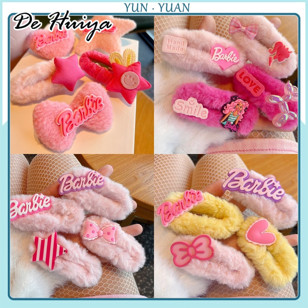 DEHUIYA [Yunyuan] เกาหลีตุ๊กตาบาร์บี้รักกิ๊บสีชมพูหวานห้าแฉกดาวโบว์กรงเล็บ BB คลิปขนยาวอุปกรณ์ผมใหม่สำหรับผู้หญิง ราคา 14 บาท*ส่งฟรี