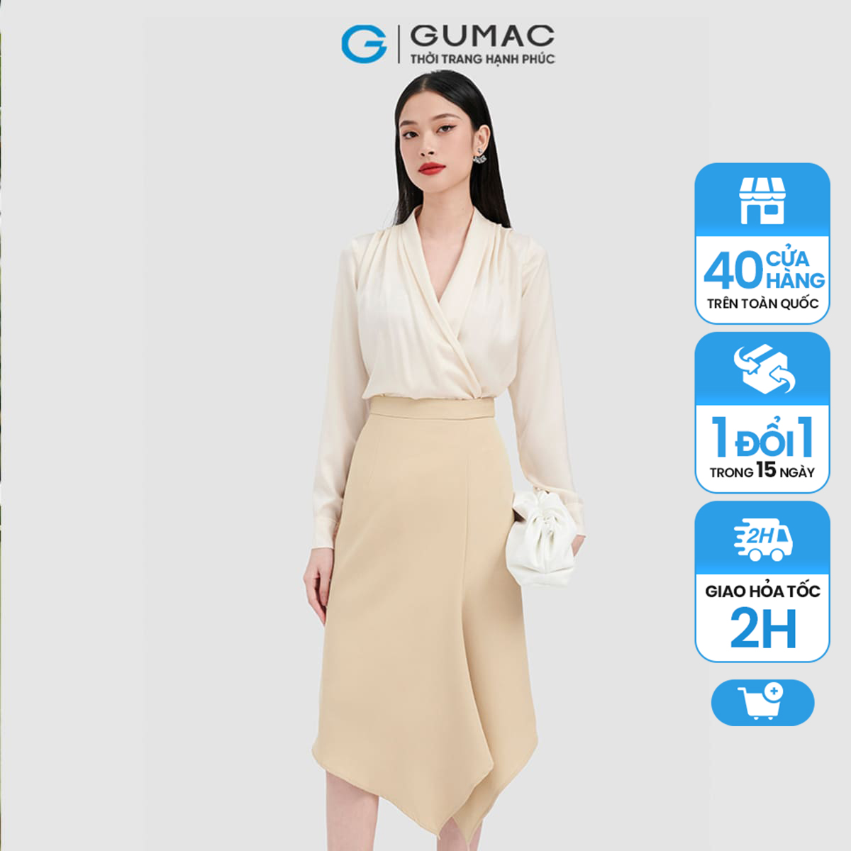 Chân váy midi tà lệch gumac lv0913