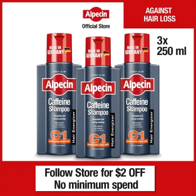 [Bundle of 3] Alpecin Caffeine Shampoo C1 (250ml) – hair loss shampoo, reduce hairfall, men