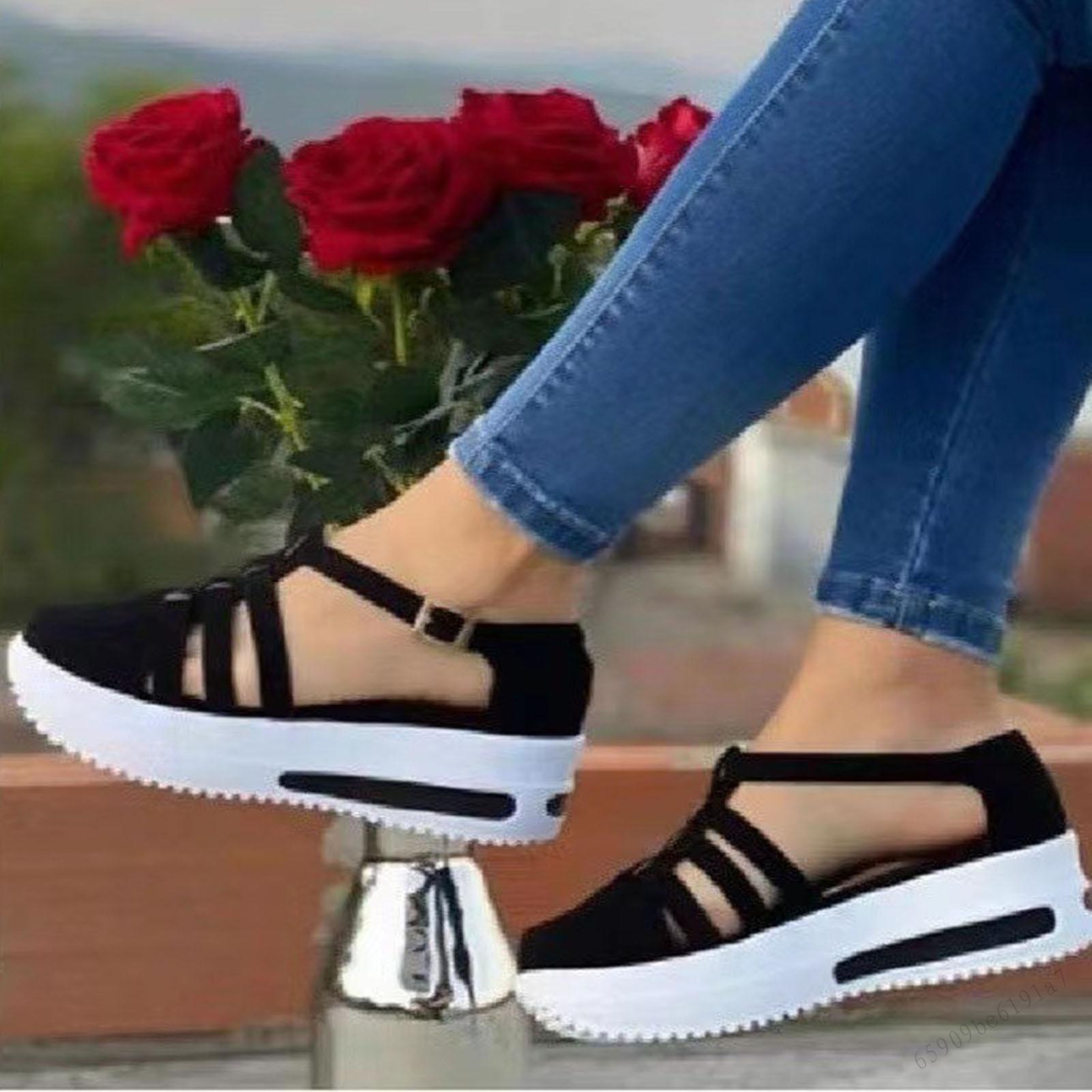 Tuanred phụ nữ Giày có đế dày thoáng khí mùa hè bít mũi Xăng đan đế xuồng thích hợp cho đi bộ cắm trại TD1-MY