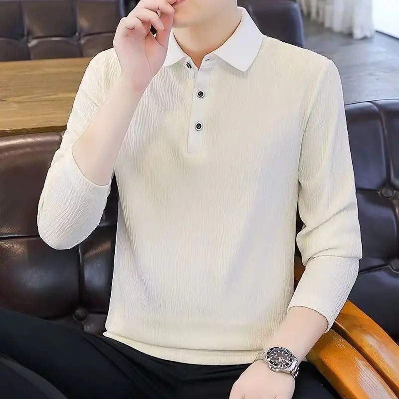 Áo thun polo dài tay cổ bẻ cho nam mùa xuân thu, áo phông đơn giản, thời trang