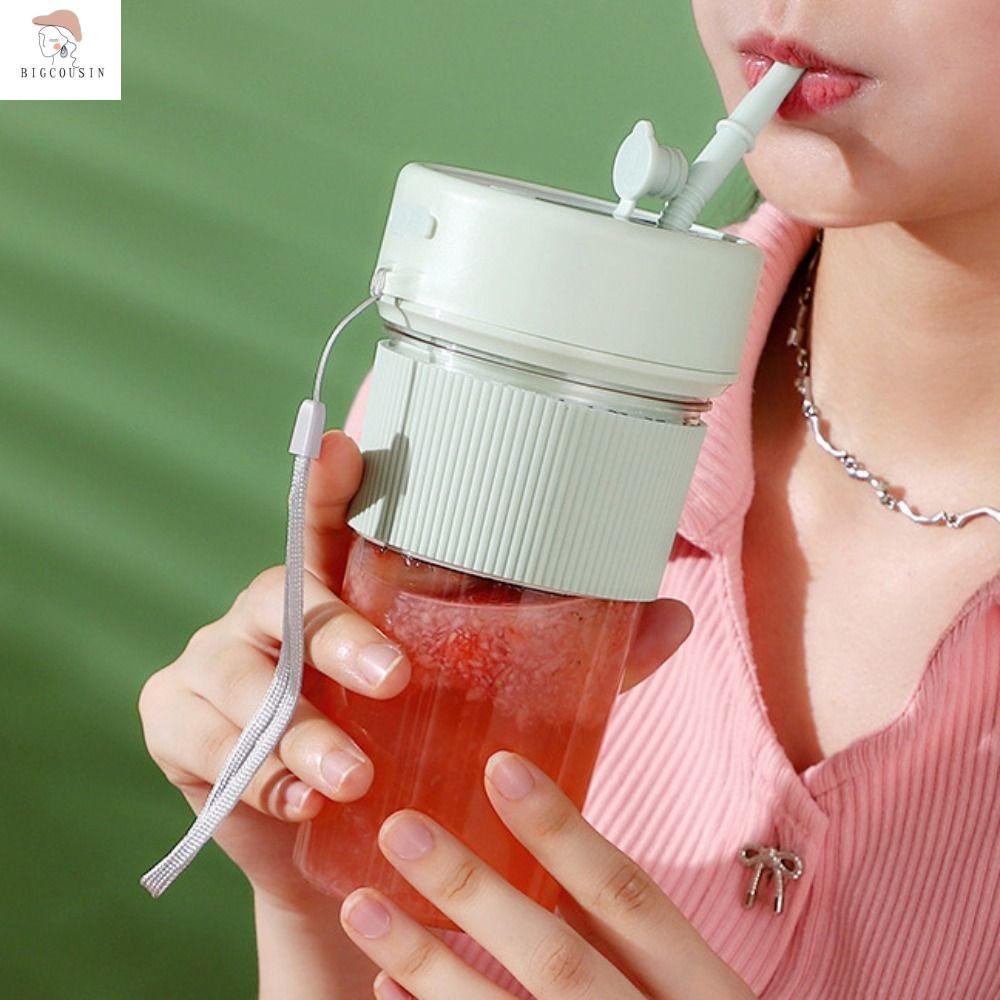BIGCOUSIN Không dây Cốc ép trái cây điện Thiết bị cầm tay 350 ML Cốc xay sinh tố Di động với ống hút Cốc ép trái cây Văn phòng