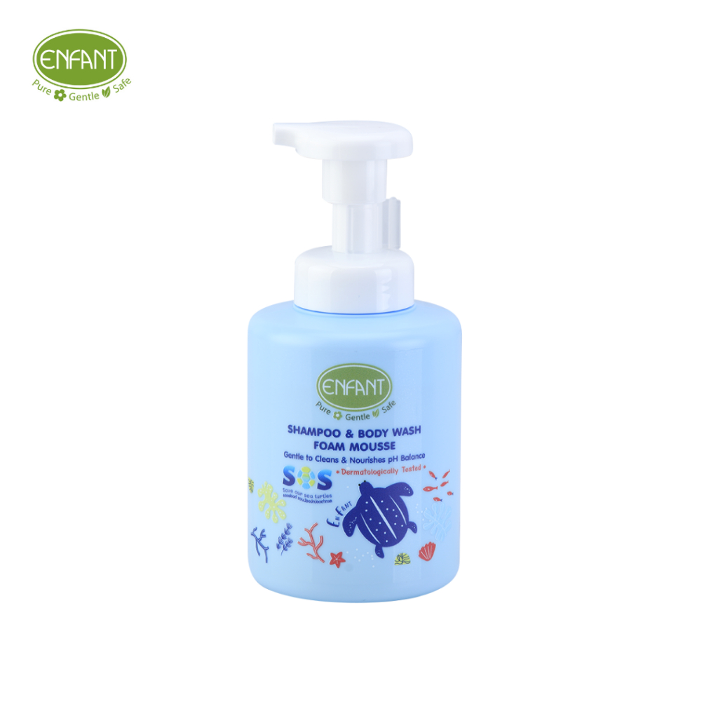 ENFANT (อองฟองต์) ดีไซน์ใหม่ลายเต่า แชมพูและอาบน้ำ Organic Plus Shampoo & Body Wash Foam Mousse แชมพู แอนด์ บอดี้วอชโฟมมูส ใช้ได้ตั้งแต่แรกเกิด 400ml. ราคา 299 บาท*ส่งฟรี