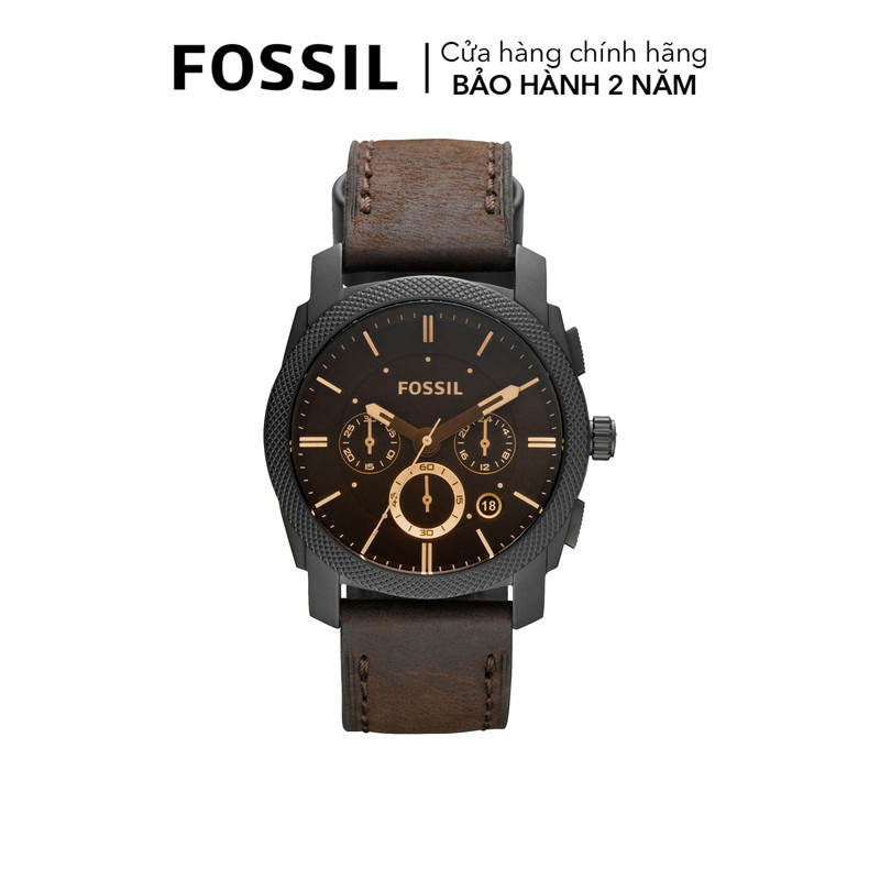 Đồng hồ nam fossil machine dây da, mặt 42 mm, màu nâu, fs4656