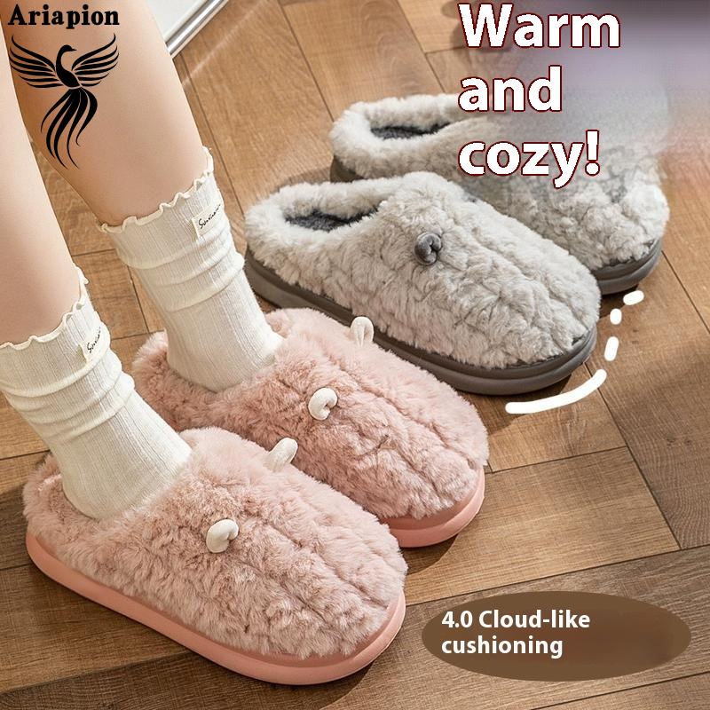 AriaPion丨Cozy Fuzzy Slippers for Women Autumn Winter Home Indoor Warm Soft Plush Shoes with Cute Design and Comfortable Thick Sole ราคา 95 บาท*ส่งฟรี