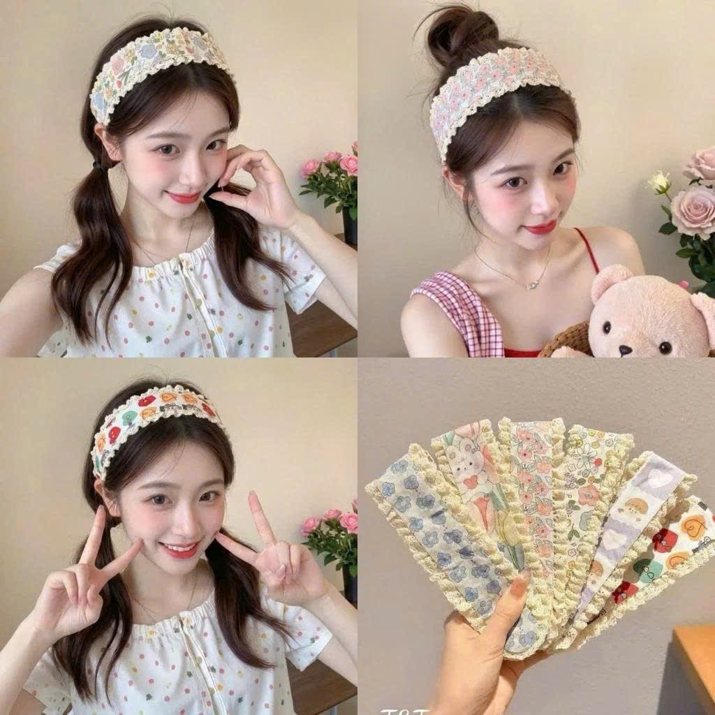 Băng đô dán mái [ 100 mẫu ] viền ren làm gọn tóc Phong Cách Vintage