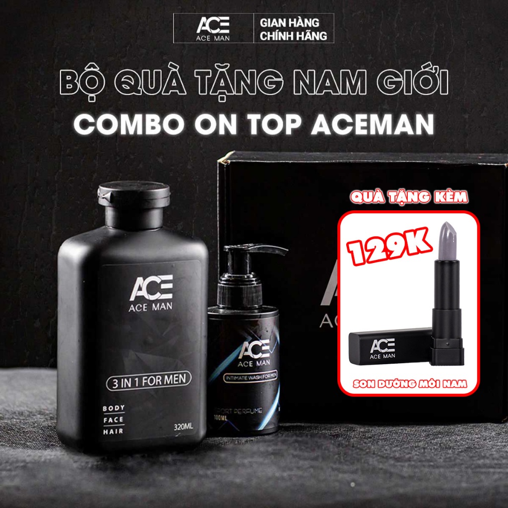 Set quà nam giới Combo On Top ACEMAN - Sữa tắm 3in1 nước hoa nam 320ml & Dung dịch vệ sinh nam 100ml