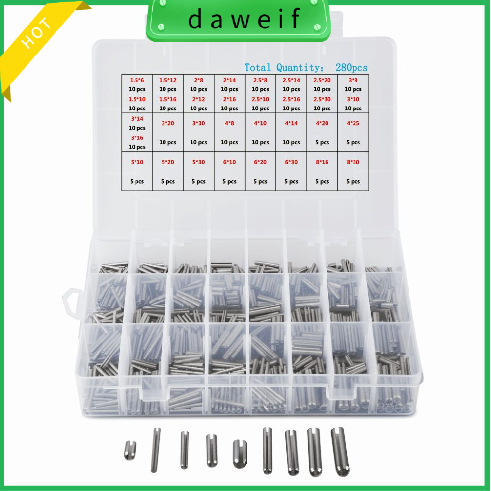 DAWEIF 280pcs Thép không gỉ Chốt lò xo có rãnh Hệ mét M1.5-M8 Chốt mở rộng Cấp công nghiệp Có rãnh Chốt cuộn cho máy móc ô tô,