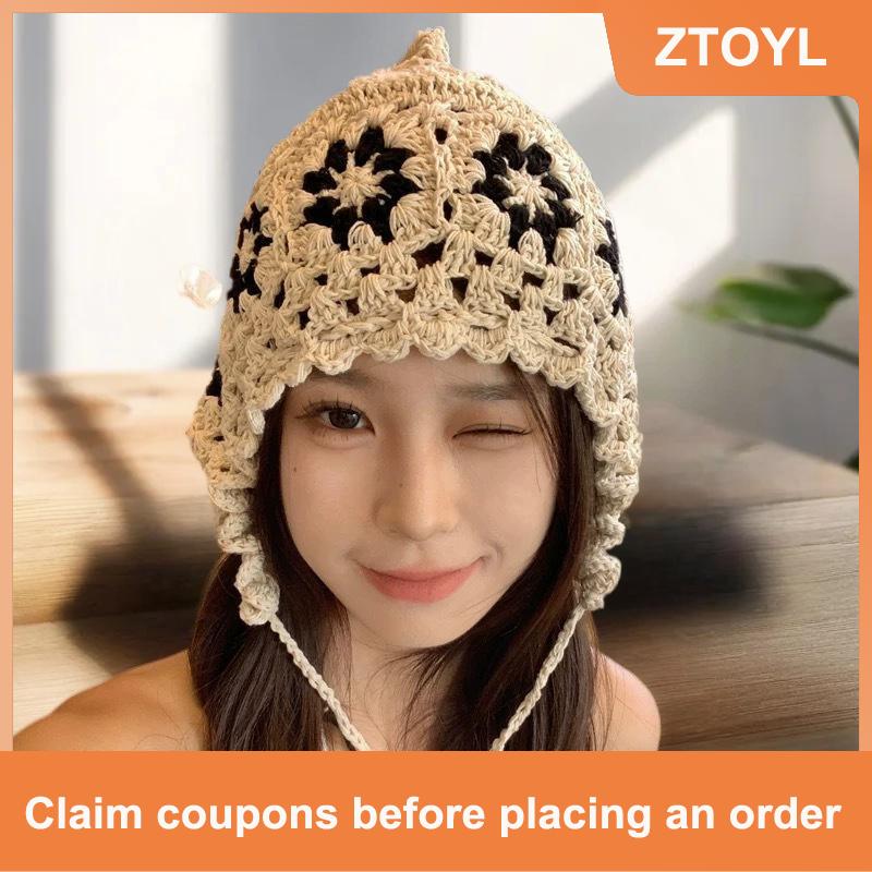【ZTOYL】 หมวกถักฤดูใบไม้ร่วงและฤดูหนาวระบายอากาศได้ดีหมวกเบเร่ต์ลายดอกไม้แฟชั่นลำลองทรงกะโหลกหมวกบีนนี่สำหรับผู้หญิง ราคา 179 บาท*ส่งฟรี