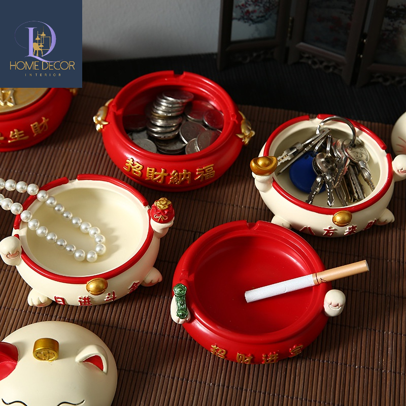 Gạt tàn thuốc Mèo Thần tài trang trí xe hơi, bàn làm việc, ...