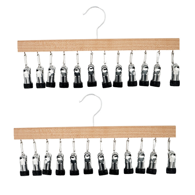 Wooden Pants Hangers Hangers Hold with 12 Nonslip Clips, Set of 2 Legging Organizer for Closet ราคา  241 บาท*ส่งฟรี