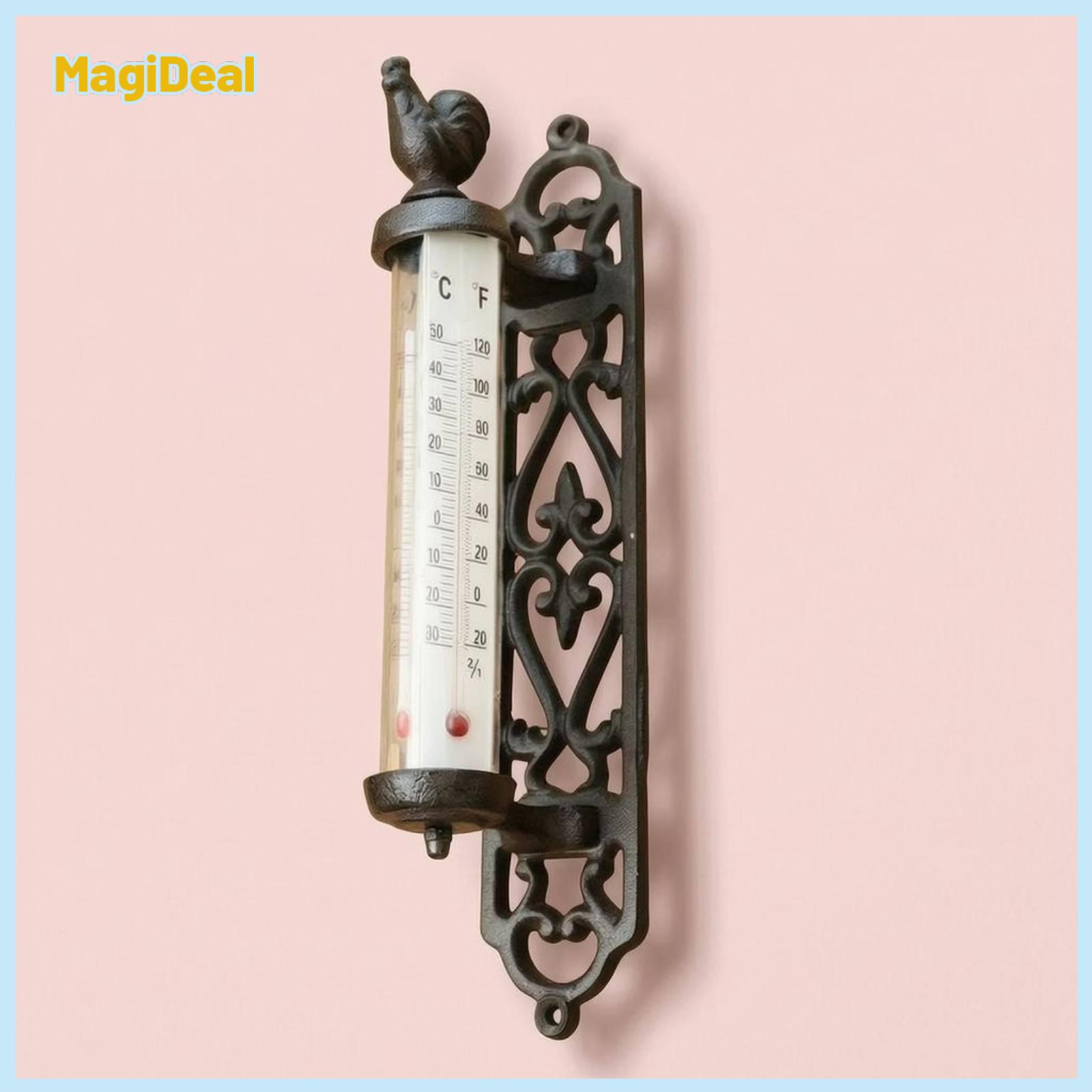 Vintage Style Indoor Thermometer Wall Mount Cast Iron Decorative Hanging Gauge with Dual Scale for Home