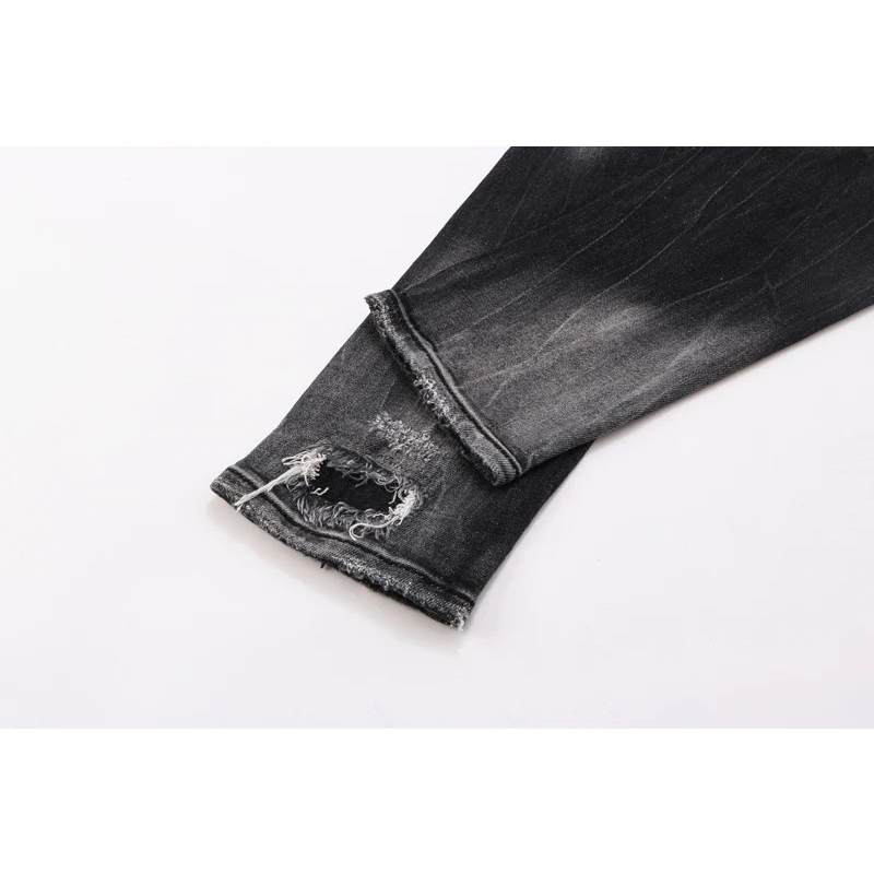 【A Popular】  Street Fashion Men Jeans Retro Black Gray Elastic Stretch Slim Fit Hole Ripped Jeans Men Patched Designer Hip Hop Brand Pants