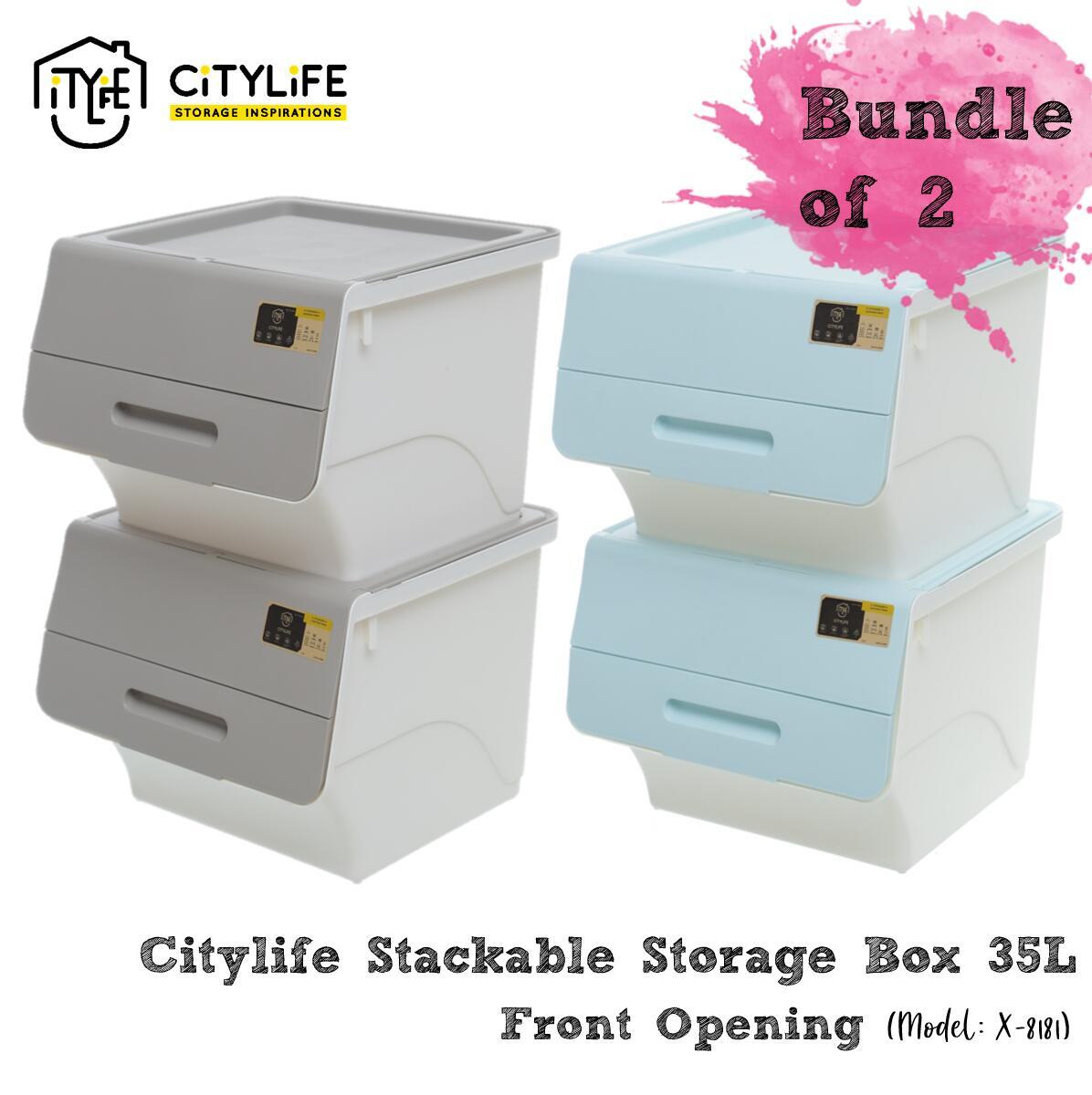 Citylife Stackable Storage Box with Front Opening 35L- BUNDLE OF 2
