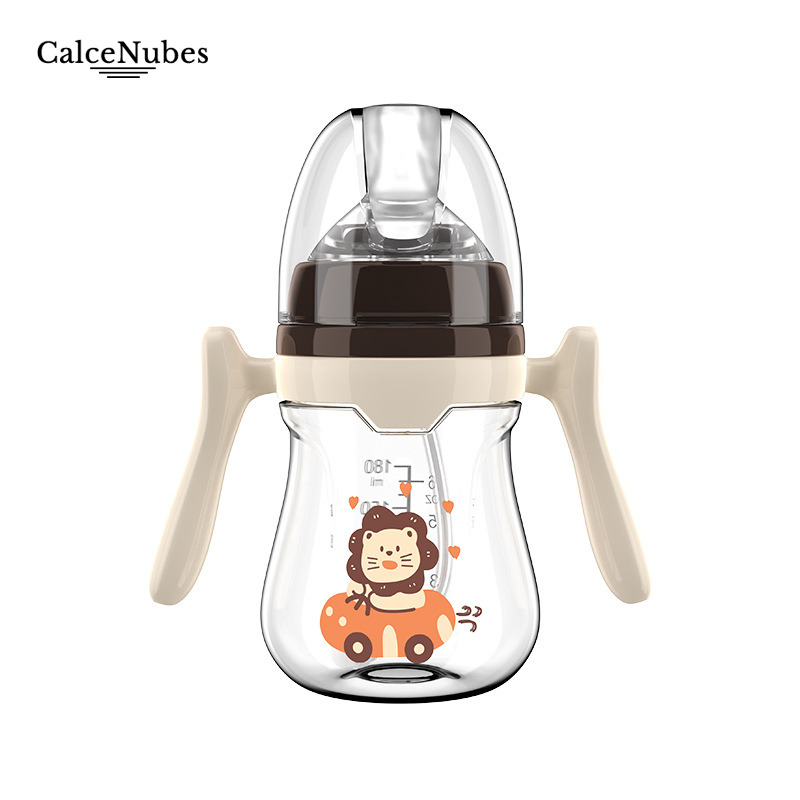 Bình cho bé có tay cầm và rơm, cổ rộng thiết kế chống nghẹt thở