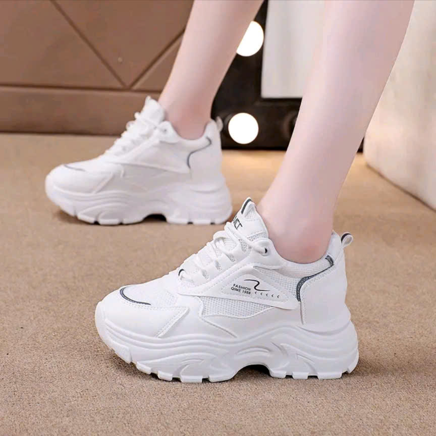 Women's Sports Shoes with Height-Increasing Padded Soles High-Top Sneakers Made of High-Quality Soft Leather Fashionable Style Easy to Coordinate 00-33 - 7