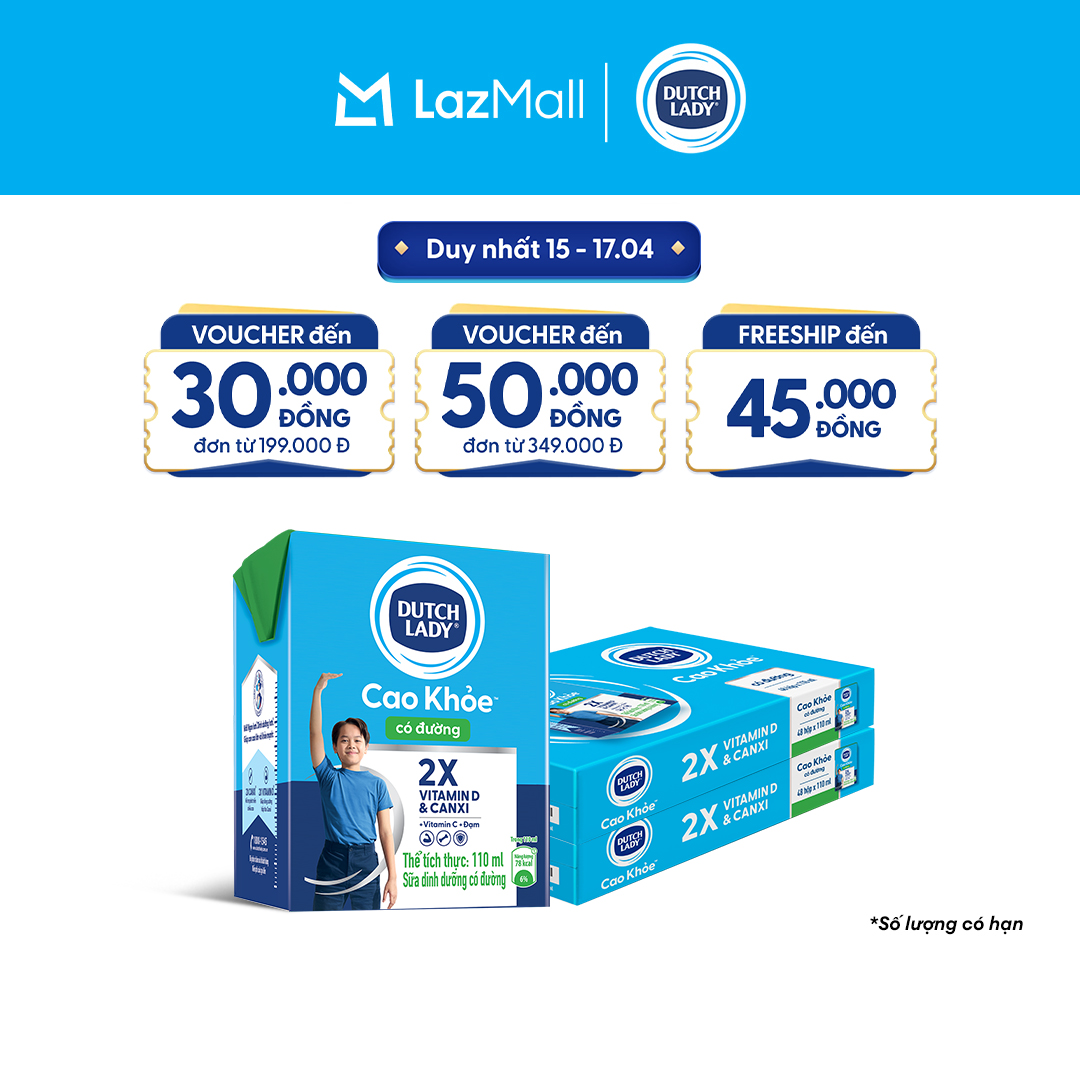 Combo 2 Thùng 48 Hộp Sữa Dutch Lady Cô Gái Hà Lan Cao Khỏe Có Đường 110ml (48x110ml)