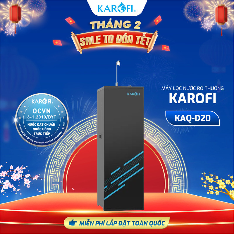 [TẶNG BỘ LÕI] Máy lọc nước RO Karofi KAQ-D20 - Lõi RO Mỹ 50 GPD - Lõi lọc Smax Pro V - Giao lắp miễn